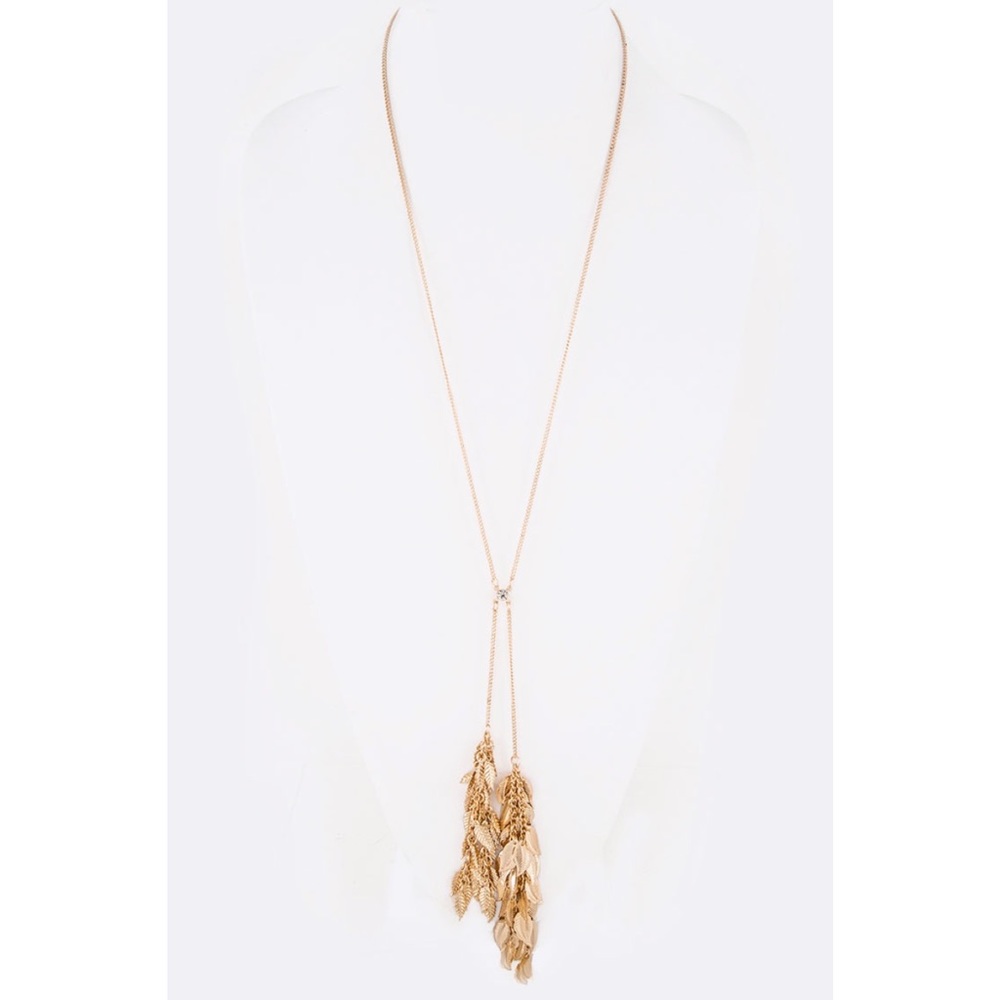Fringe Leaf Filigree Tassel Long Pendant Necklace